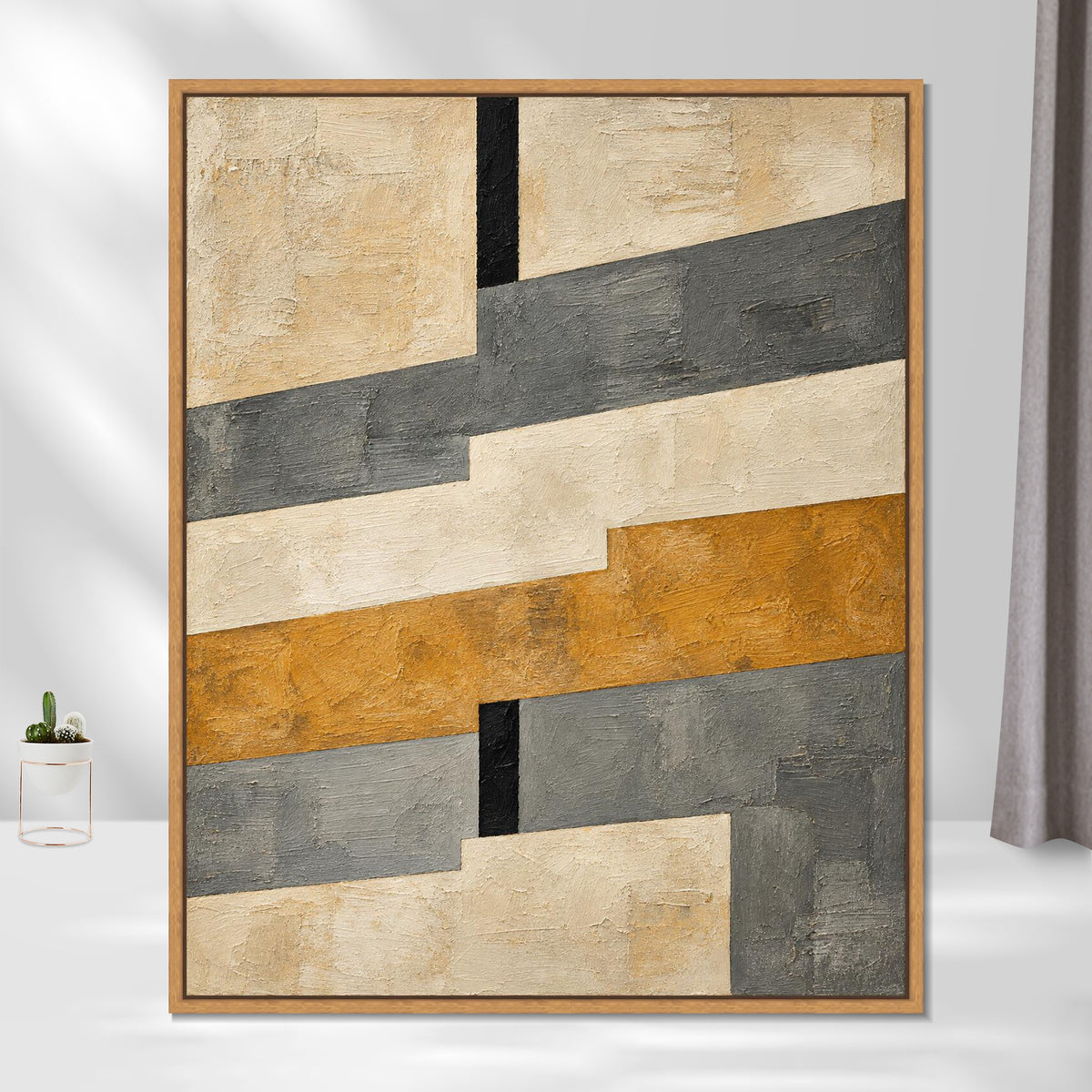 INVIN ART Framed Canvas 100% Handpainted Oil Painting Gray and Ochre Crossings Wall Art