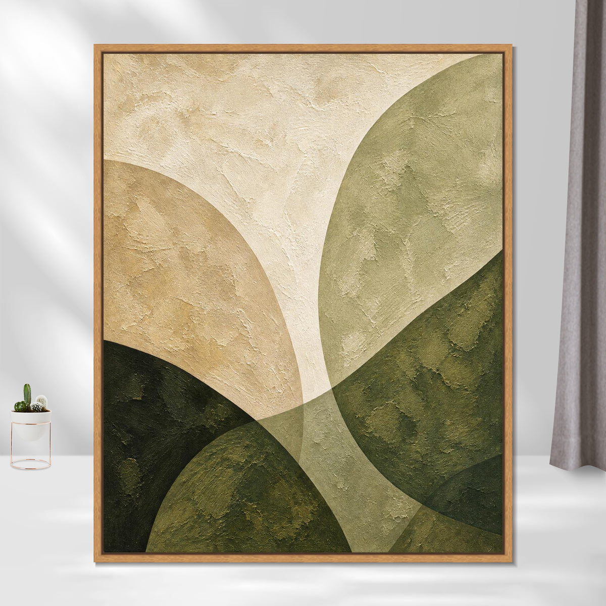 INVIN ART Framed Canvas 100% Handpainted Oil Painting Leaf-Shaped Color Fields Wall Art