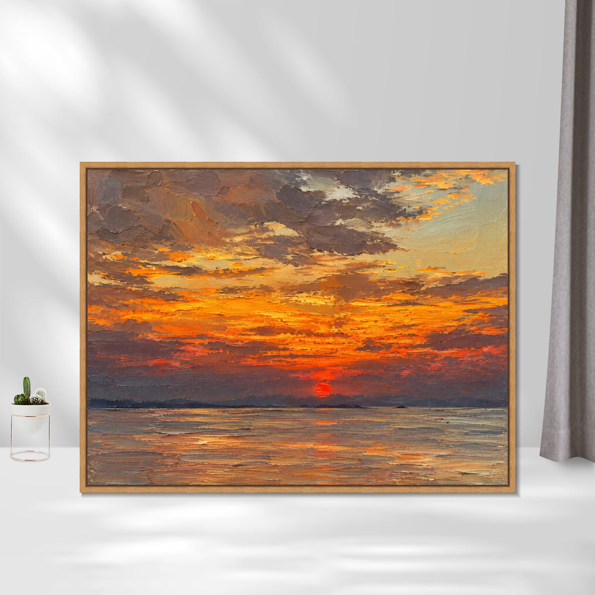 INVIN ART Framed Canvas 100% Handpainted Oil Painting Golden Sunset Reflections Wall Art