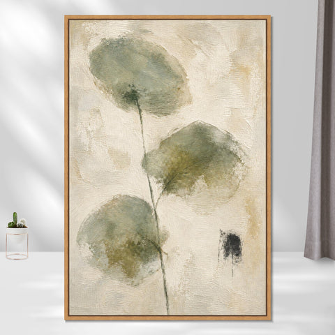 INVIN ART Framed Canvas 100% Handpainted Oil Painting Three Leaves on a Fine Stem Wall Art