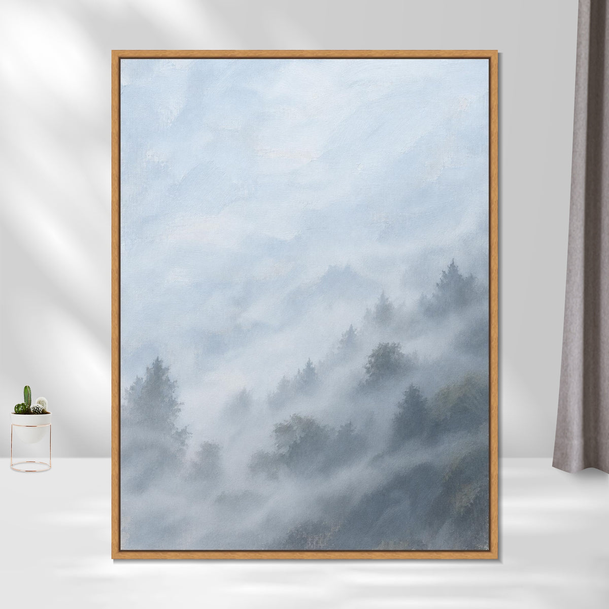 INVIN ART Framed Canvas 100% Handpainted Oil Painting Forest Slopes in Mist Wall Art