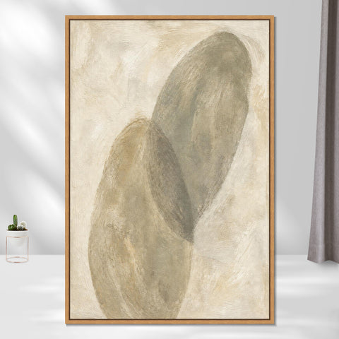 INVIN ART Framed Canvas 100% Handpainted Oil Painting Two Leaning Pebbles Wall Art