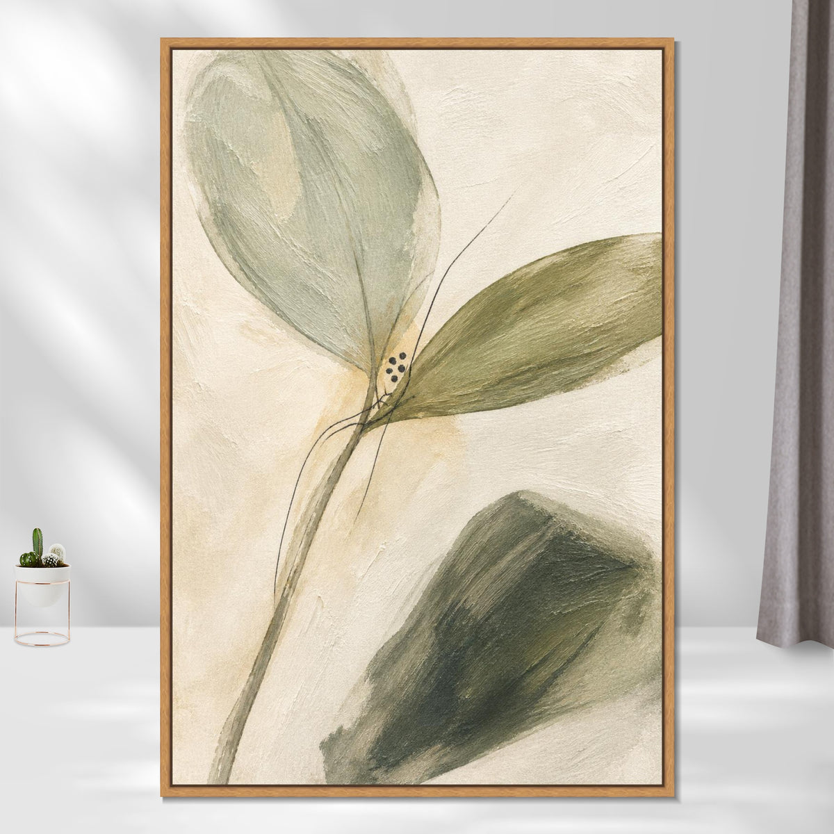 INVIN ART Framed Canvas 100% Handpainted Oil Painting Unfolding Green Leaves Wall Art