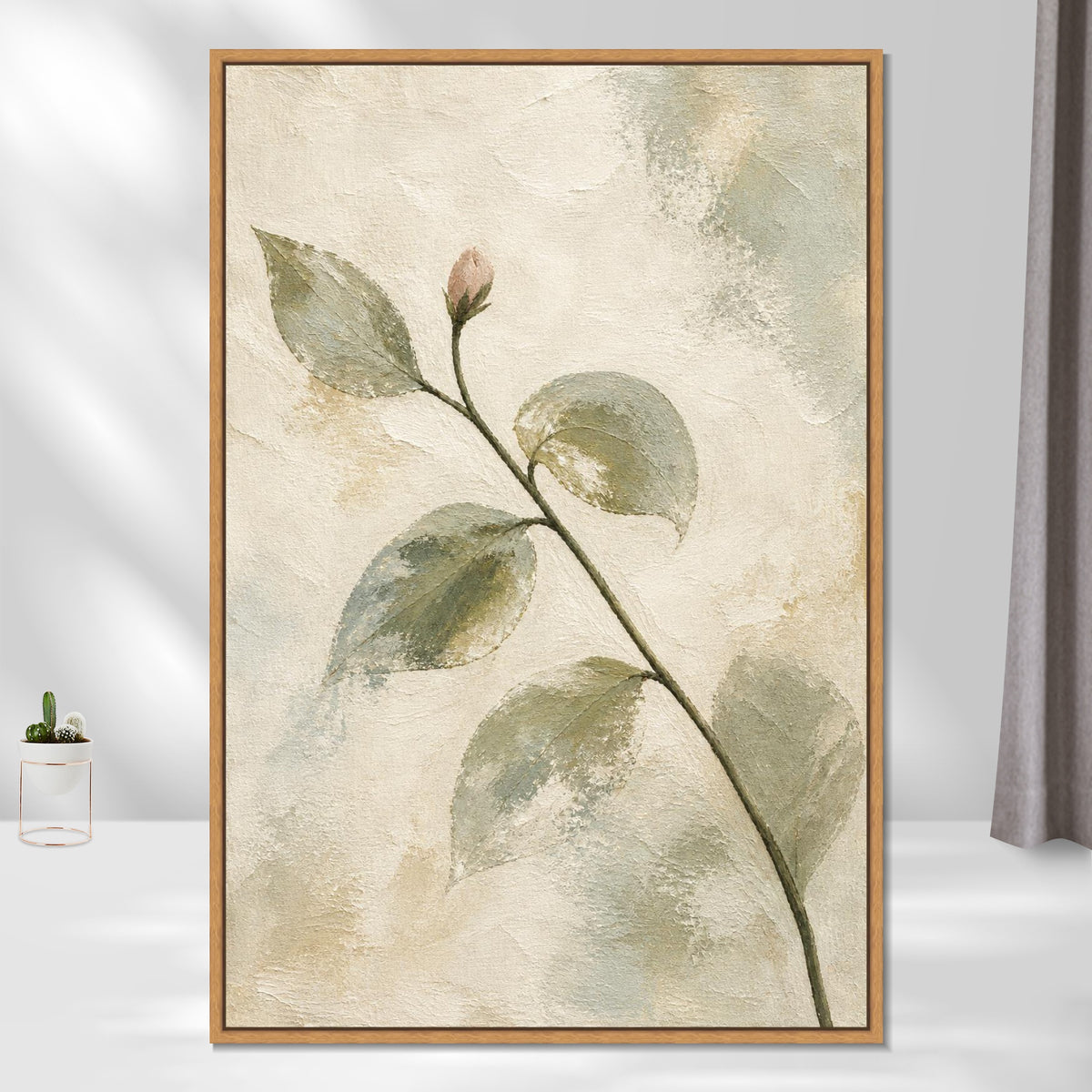INVIN ART Framed Canvas 100% Handpainted Oil Painting First Bud on the Branch Wall Art