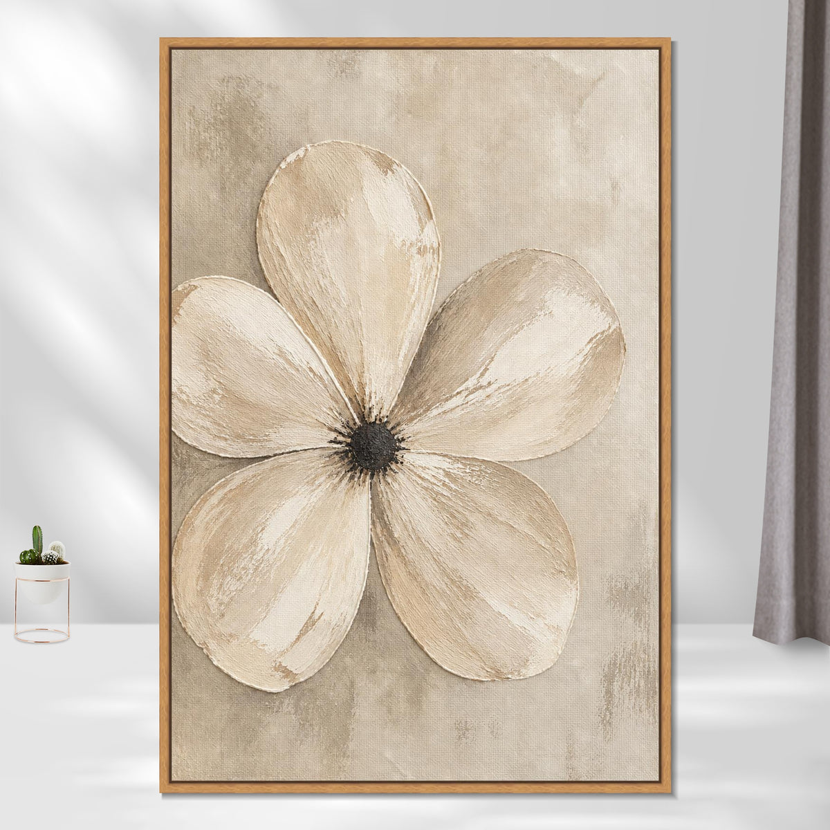 INVIN ART Framed Canvas 100% Handpainted Oil Painting Five Pale Petals Wall Art