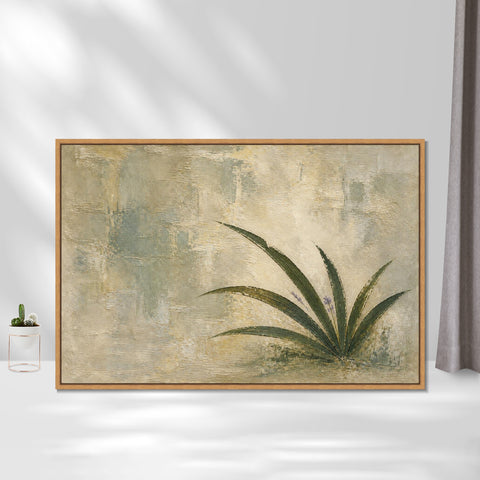 INVIN ART Framed Canvas 100% Handpainted Oil Painting Low Green Leaves Wall Art
