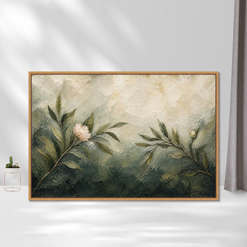 INVIN ART Framed Canvas 100% Handpainted Oil Painting First Blossom in the Green Wall Art