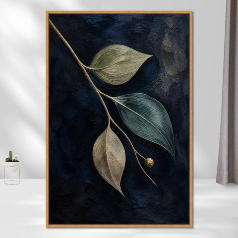 INVIN ART Framed Canvas 100% Handpainted Oil Painting Leaves Against Midnight Blue Wall Art