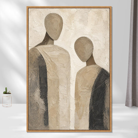 INVIN ART Framed Canvas 100% Handpainted Oil Painting Two Quiet Figures Wall Art