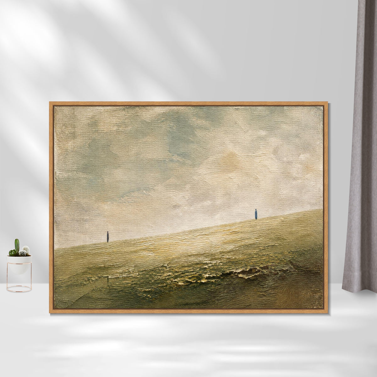 INVIN ART Framed Canvas 100% Handpainted Oil Painting Two Figures on the Open Field Wall Art