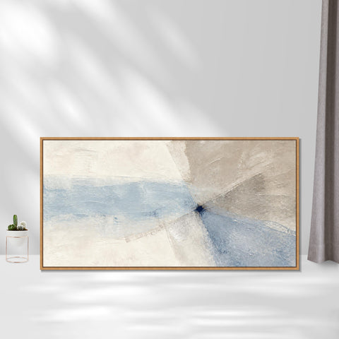 INVIN ART Framed Canvas 100% Handpainted Oil Painting Blue Gray Convergence Wall Art