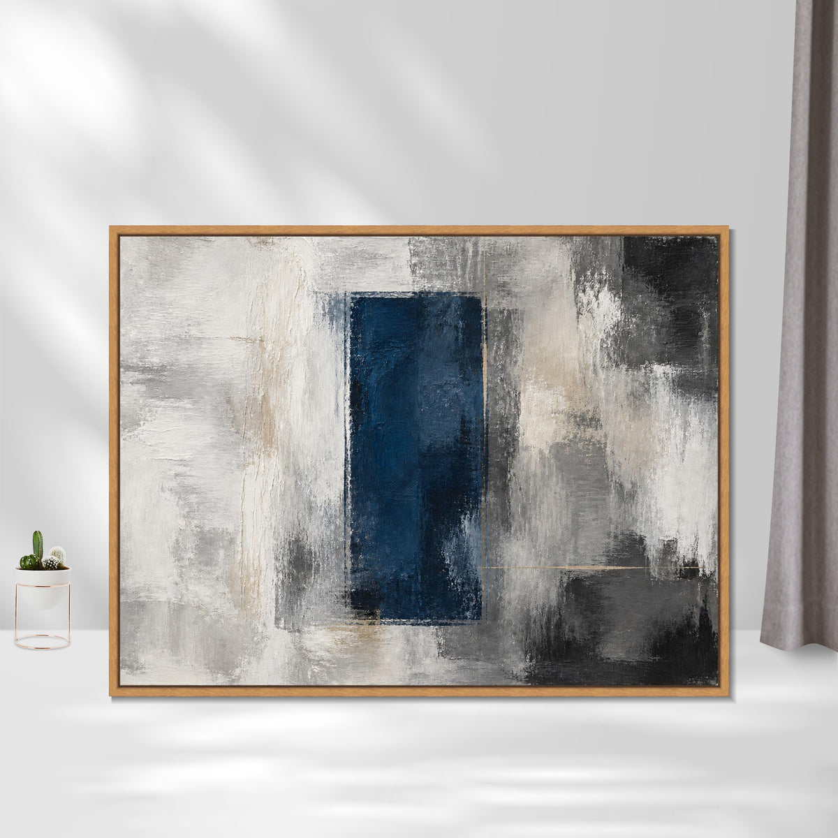 INVIN ART Framed Canvas 100% Handpainted Oil Painting Deep Blue Panel Wall Art