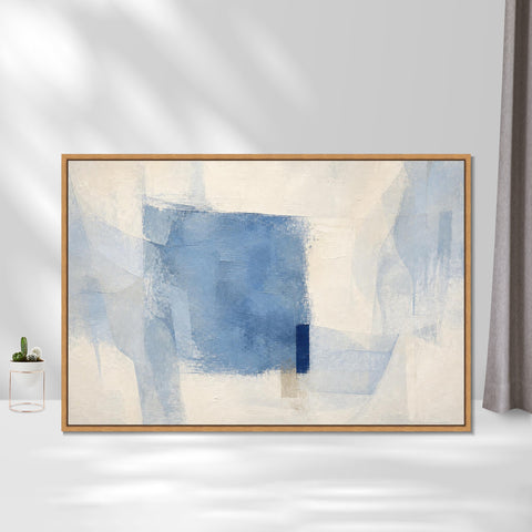 INVIN ART Framed Canvas 100% Handpainted Oil Painting Pale Blue Overlap Wall Art