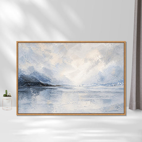 INVIN ART Framed Canvas 100% Handpainted Oil Painting Clear Lake and Distant Mountains Wall Art