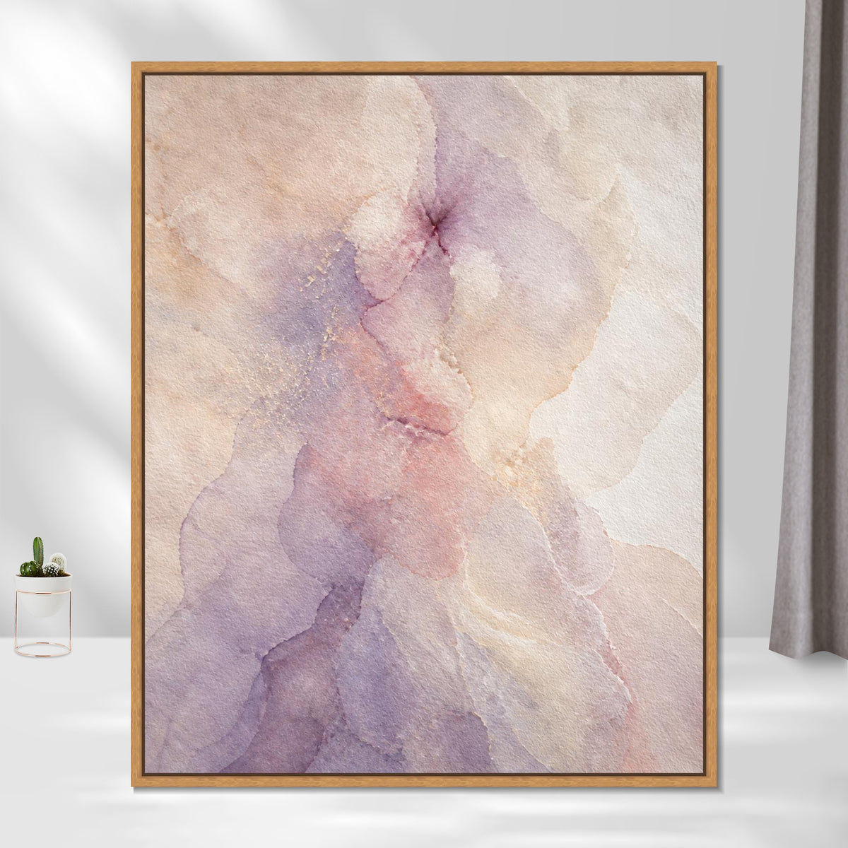 INVIN ART Framed Canvas 100% Handpainted Oil Painting Blush and Lavender Mist Wall Art