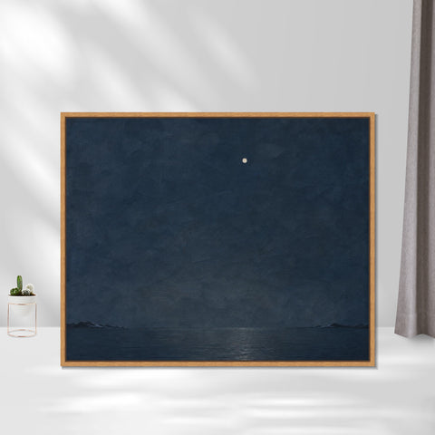 INVIN ART Framed Canvas 100% Handpainted Oil Painting One Light Above the Night Sea Wall Art