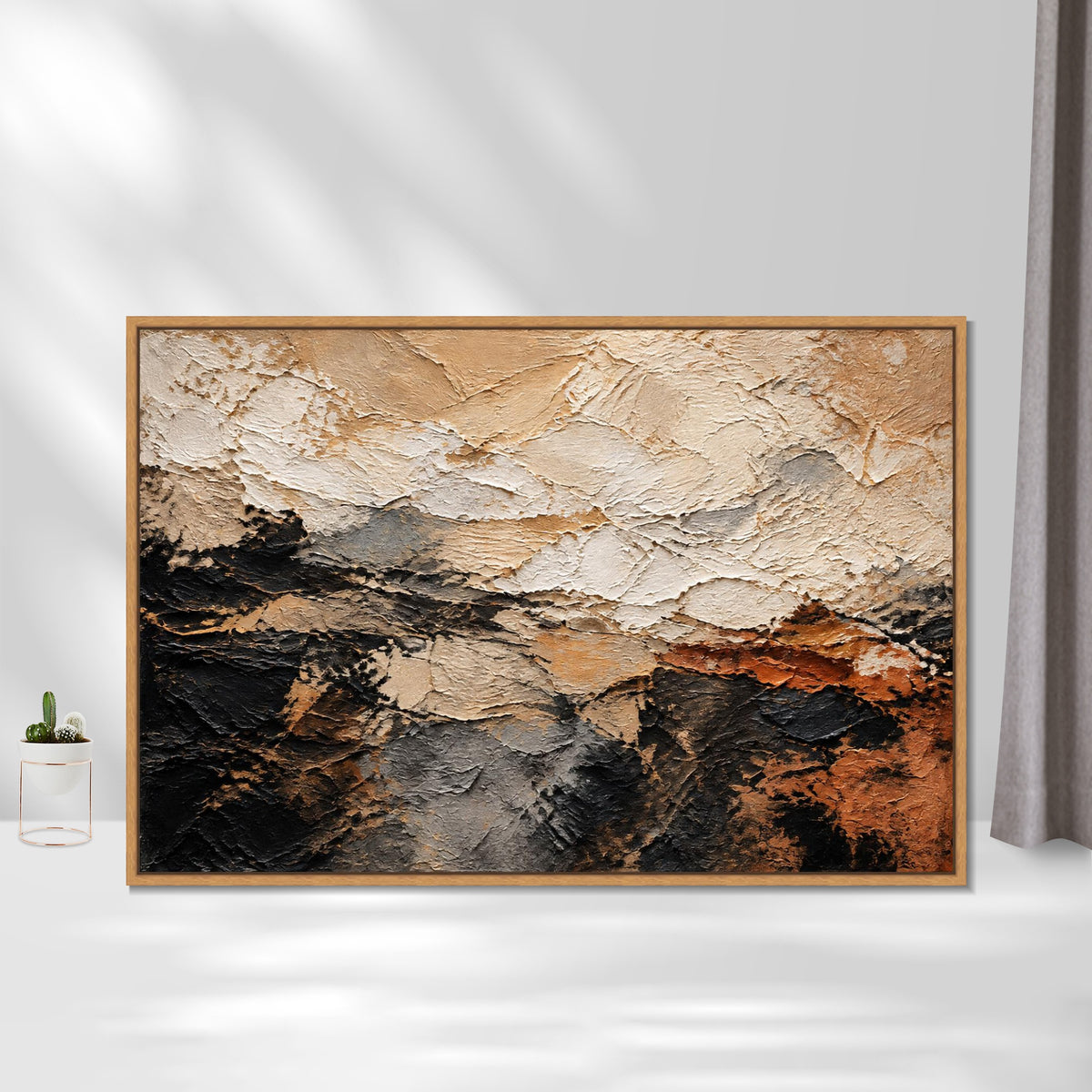 INVIN ART Framed Canvas 100% Handpainted Oil Painting Rising Rock Layers Wall Art