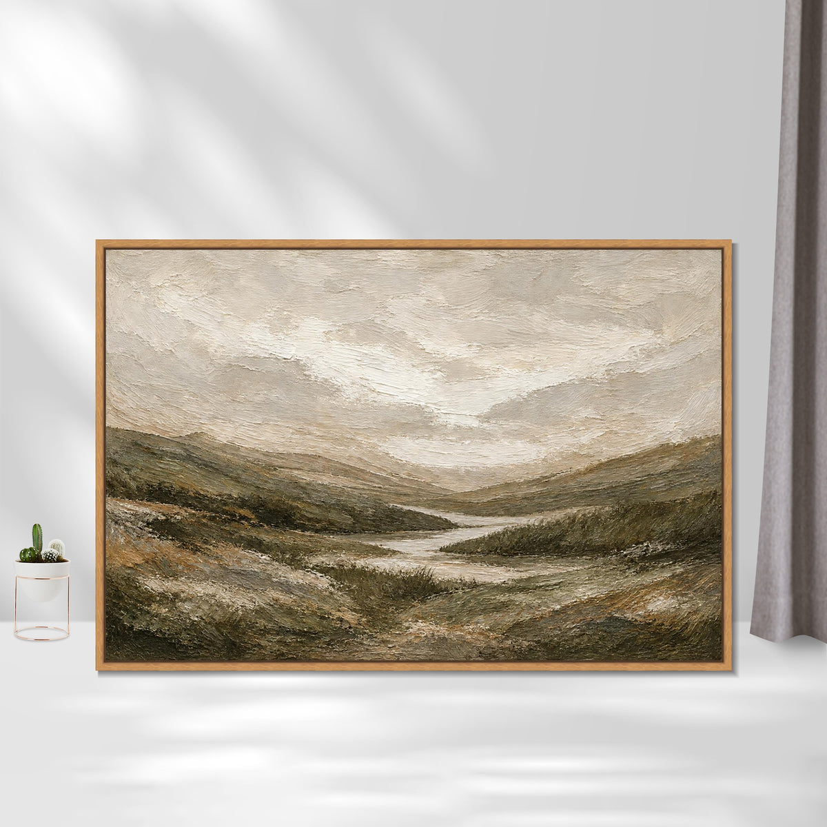 INVIN ART Framed Canvas 100% Handpainted Oil Painting Stream Through the Valley Wall Art