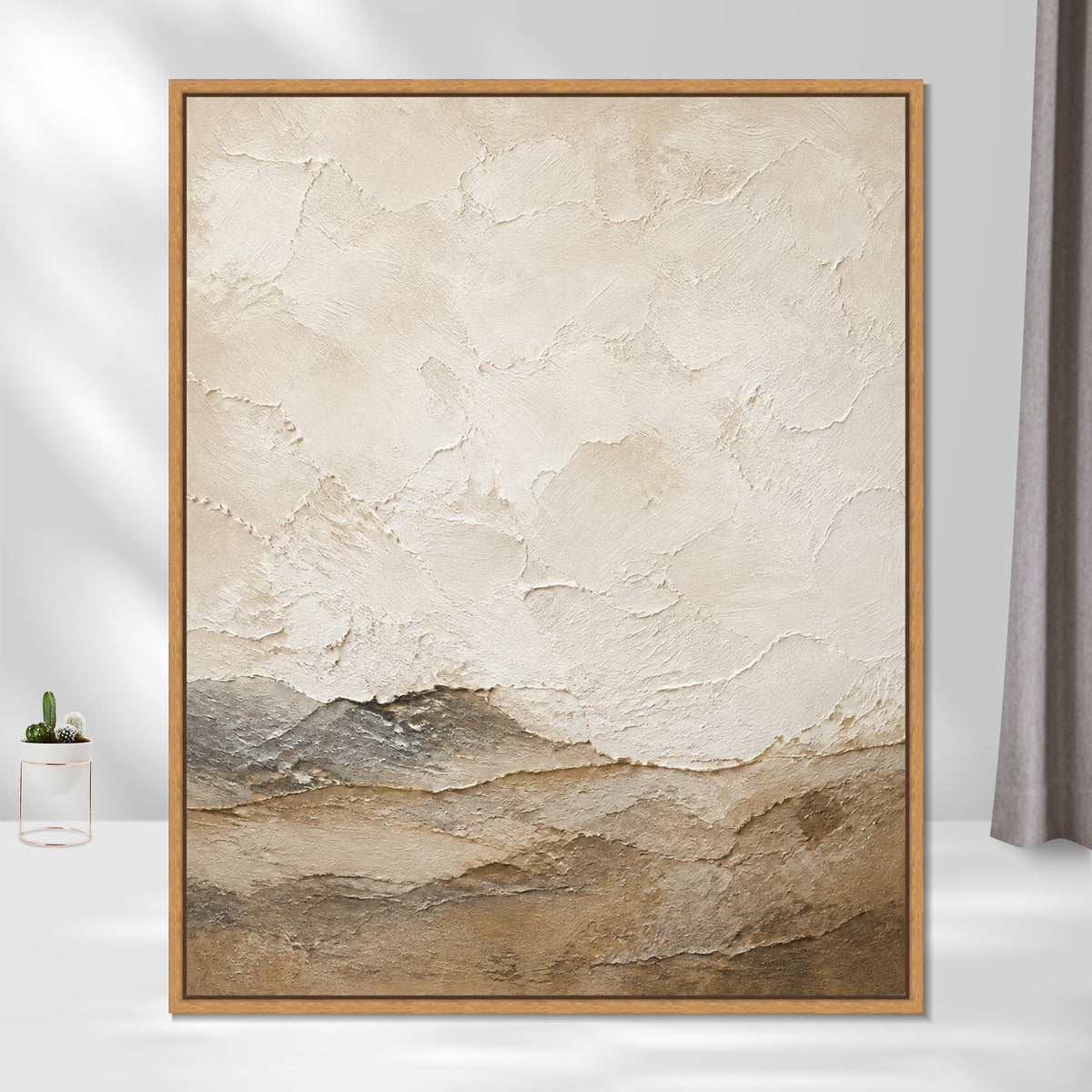 INVIN ART Framed Canvas 100% Handpainted Oil Painting White Clouds Above Low Hills Wall Art