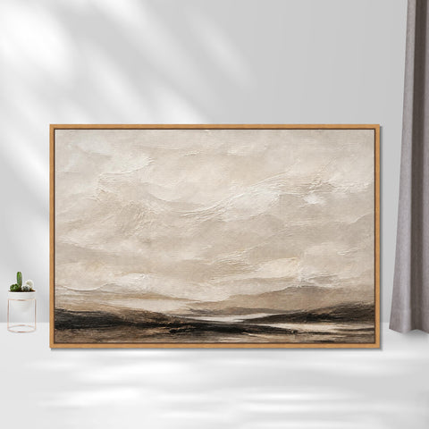 INVIN ART Framed Canvas 100% Handpainted Oil Painting Clouds Over Open Land Wall Art