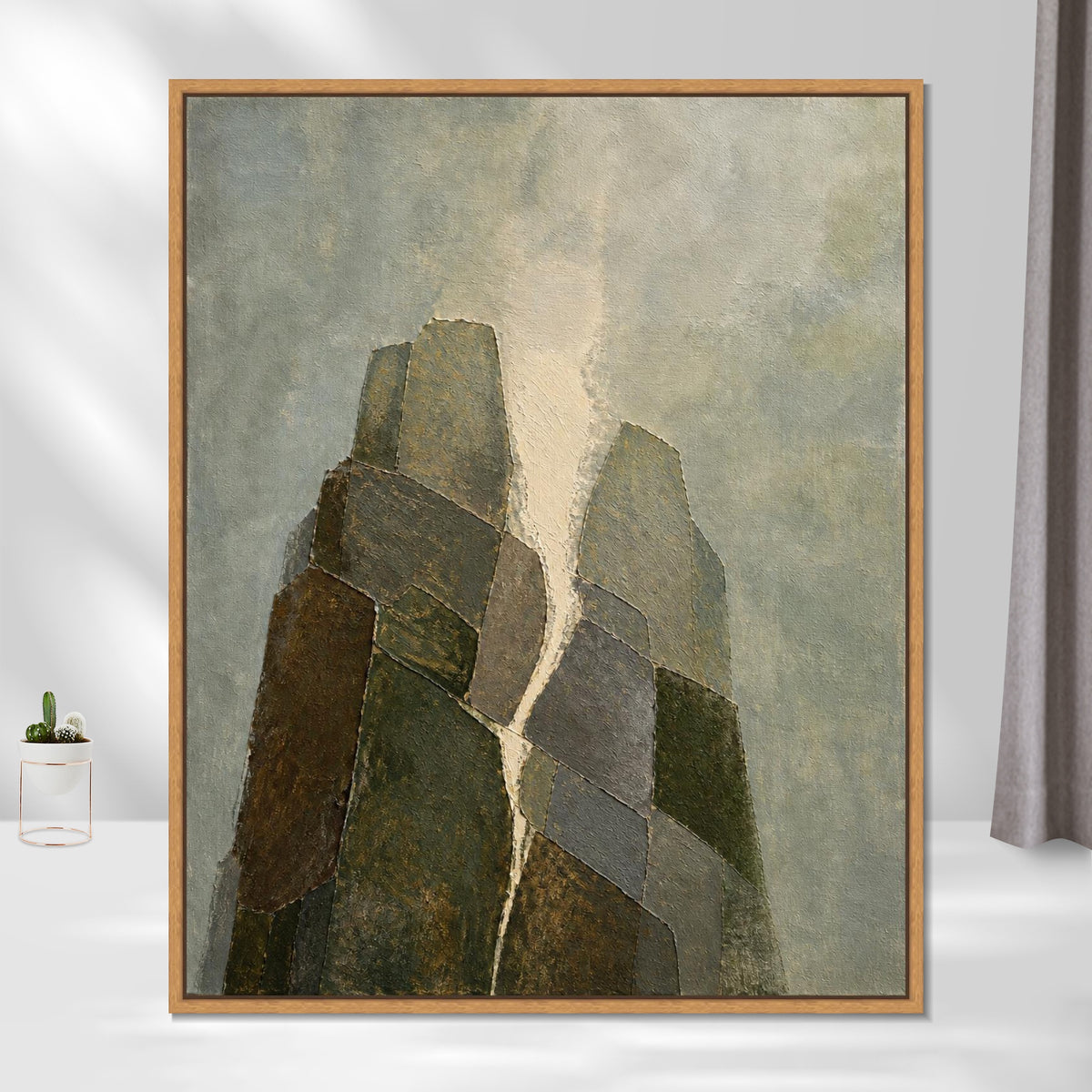 INVIN ART Framed Canvas 100% Handpainted Oil Painting Standing Stone Peaks Wall Art