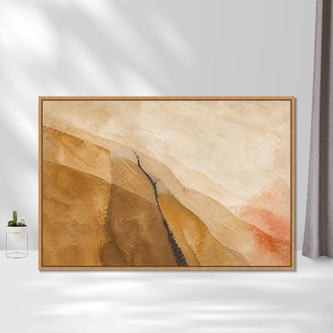 INVIN ART Framed Canvas 100% Handpainted Oil Painting Dark Line Through Ochre Slopes Wall Art