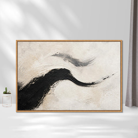 INVIN ART Framed Canvas 100% Handpainted Oil Painting Two Flowing Strokes Wall Art