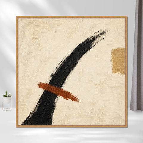 INVIN ART Framed Canvas 100% Handpainted Oil Painting Ink Arc and Rust Line Wall Art