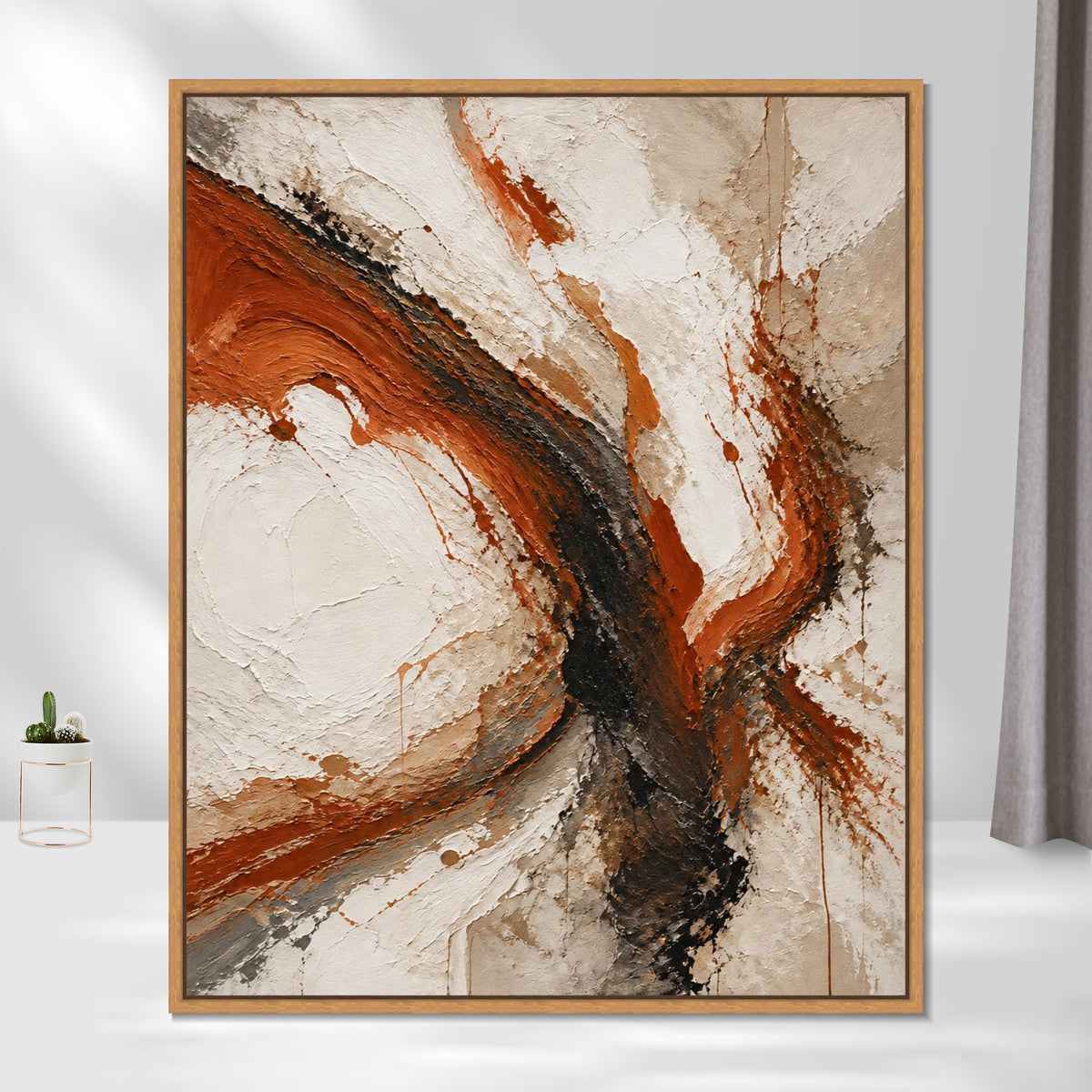 INVIN ART Framed Canvas 100% Handpainted Oil Painting Rust and Black Current Wall Art