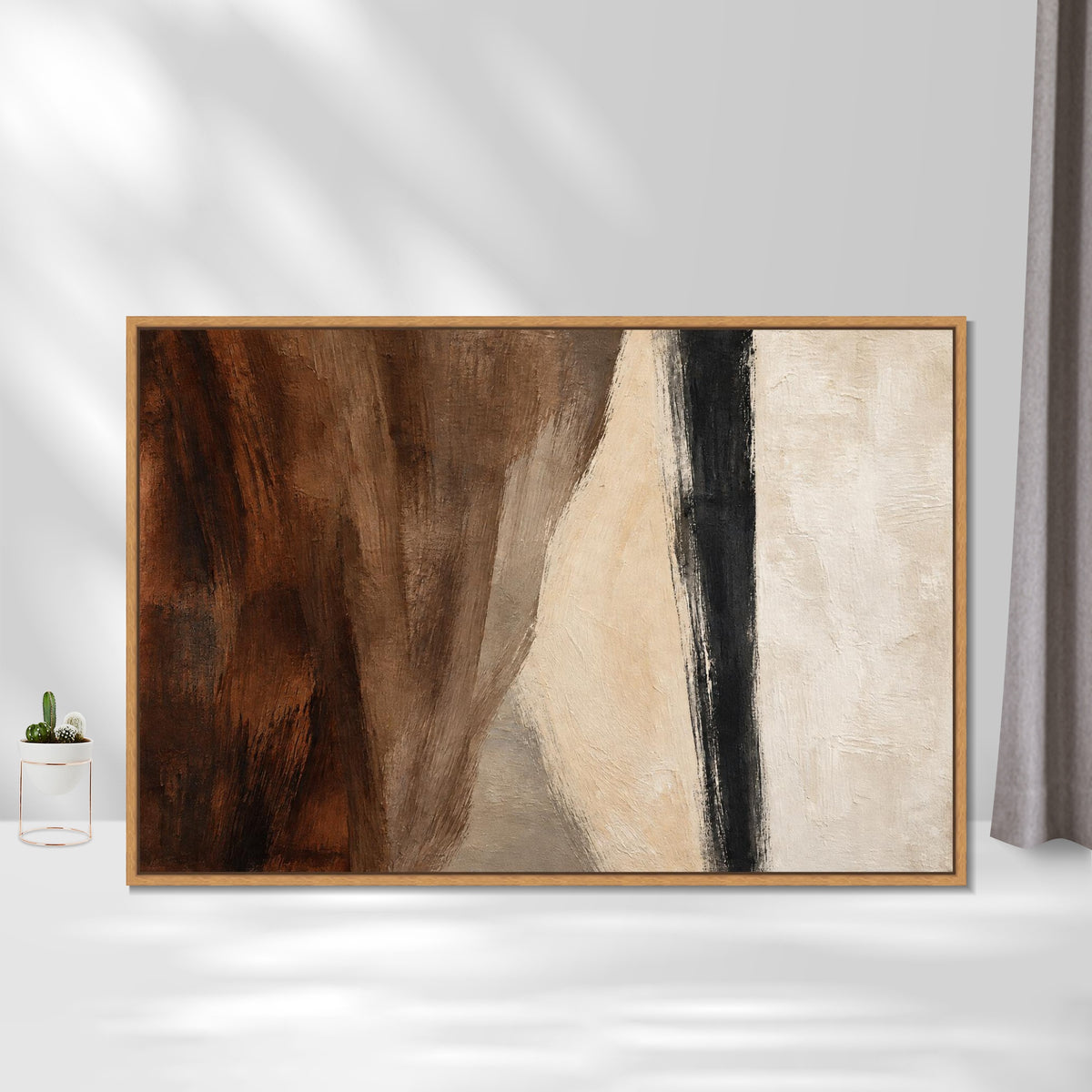 INVIN ART Framed Canvas 100% Handpainted Oil Painting Brown Fields and a Dark Line Wall Art