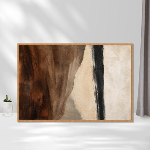 INVIN ART Framed Canvas 100% Handpainted Oil Painting Brown Fields and a Dark Line Wall Art