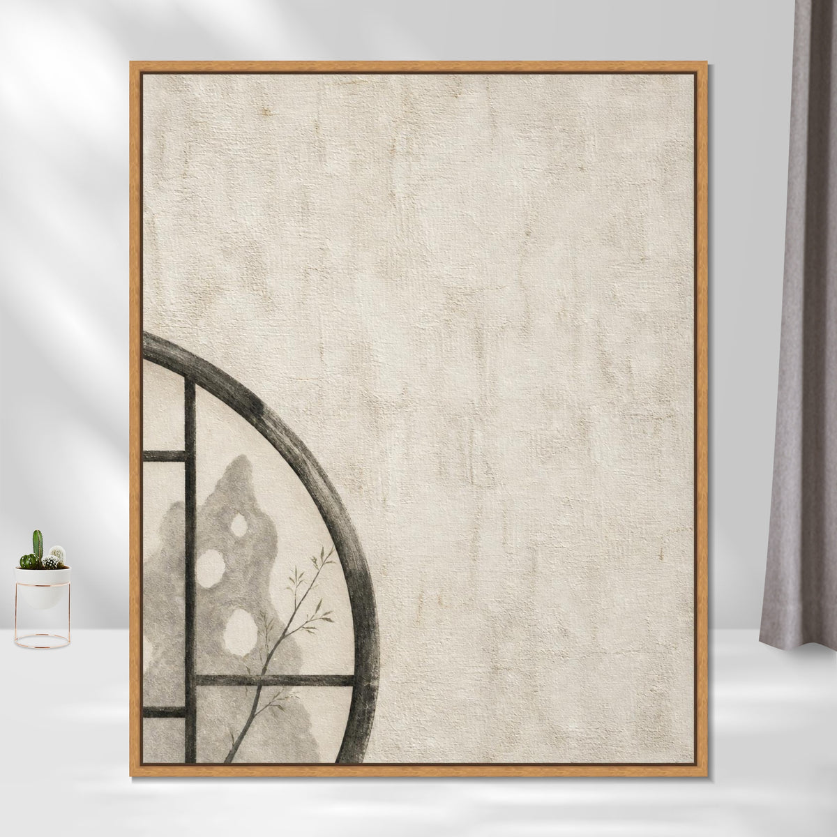 INVIN ART Framed Canvas 100% Handpainted Oil Painting A Corner of the Round Window Wall Art