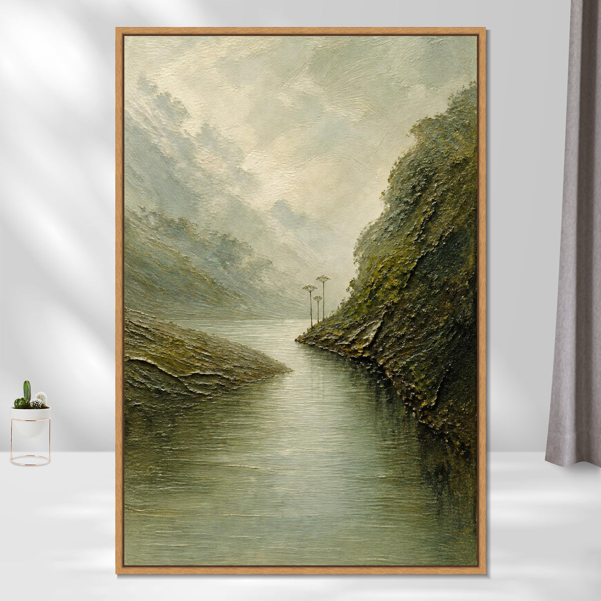 INVIN ART Framed Canvas 100% Handpainted Oil Painting Still Water in the Gorge Wall Art