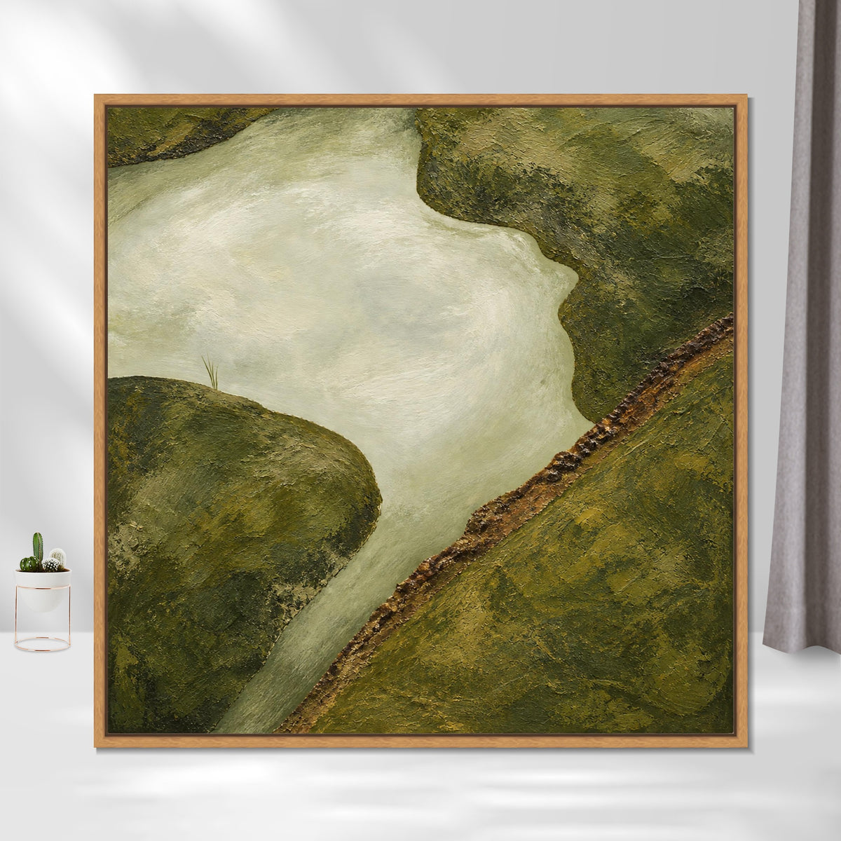 INVIN ART Framed Canvas 100% Handpainted Oil Painting Winding Water from Above Wall Art
