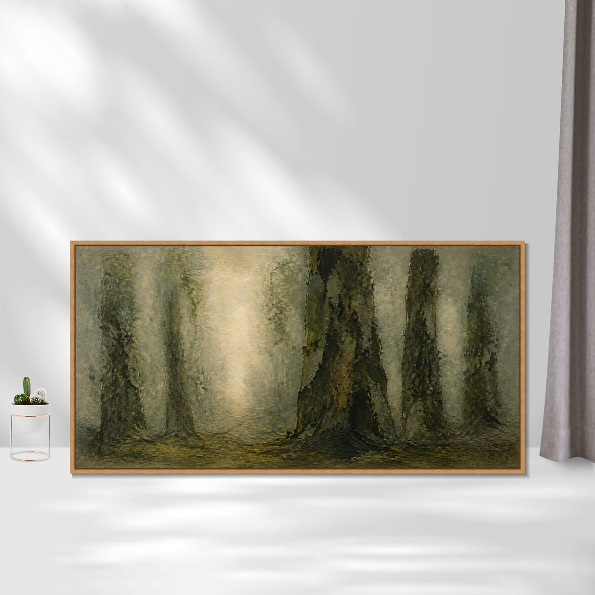 INVIN ART Framed Canvas 100% Handpainted Oil Painting Light in the Old Forest Wall Art