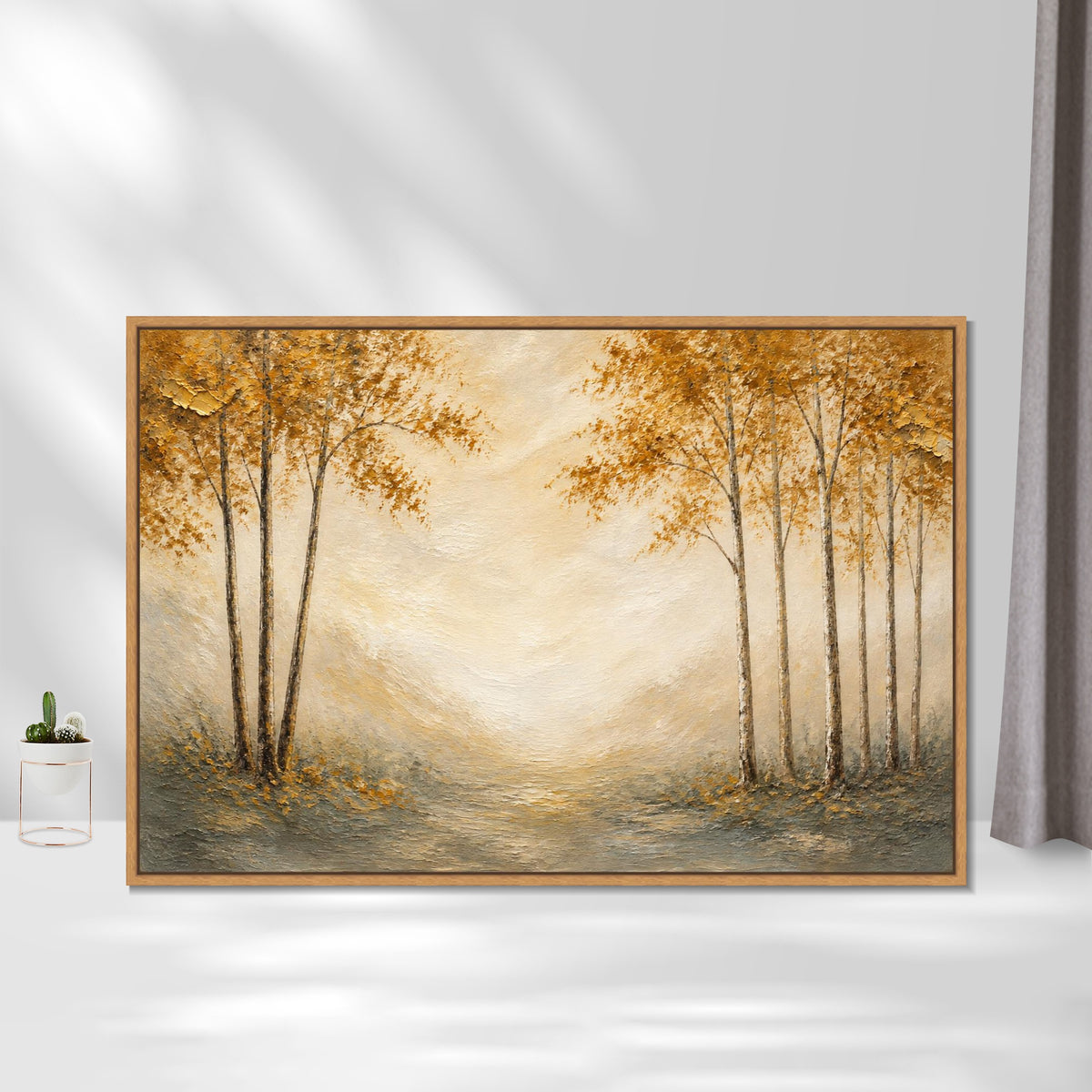 INVIN ART Framed Canvas 100% Handpainted Oil Painting Path Through Autumn Trees Wall Art