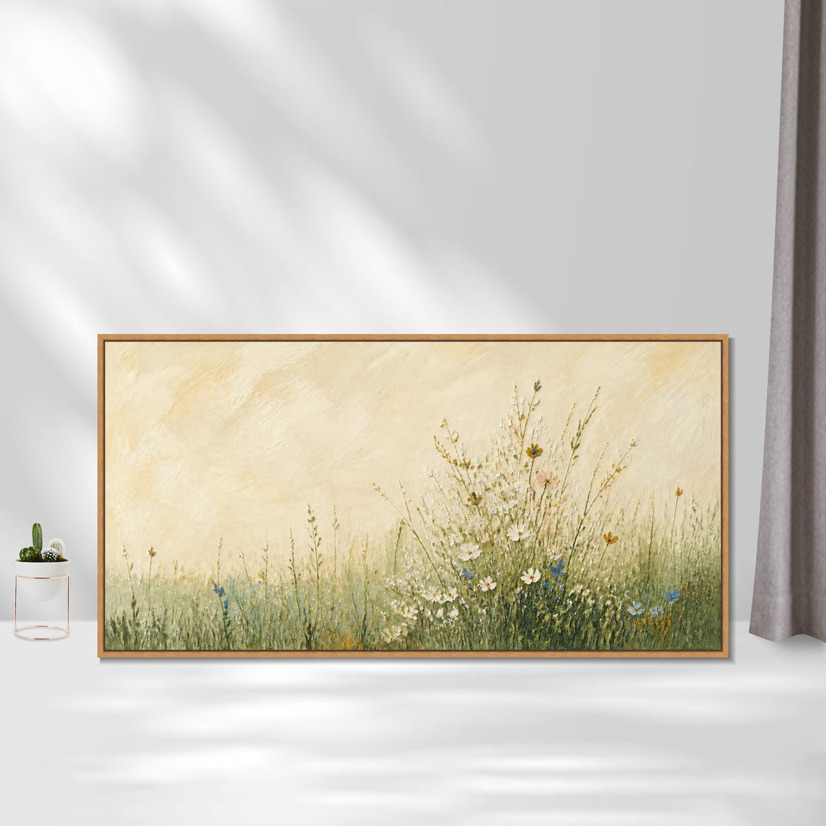 INVIN ART Framed Canvas 100% Handpainted Oil Painting Wildflowers in Warm Light Wall Art
