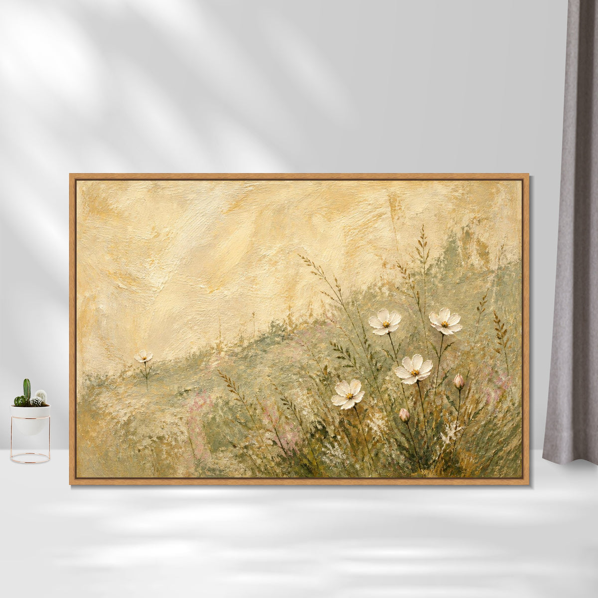 INVIN ART Framed Canvas 100% Handpainted Oil Painting Daisies in the Breeze Wall Art