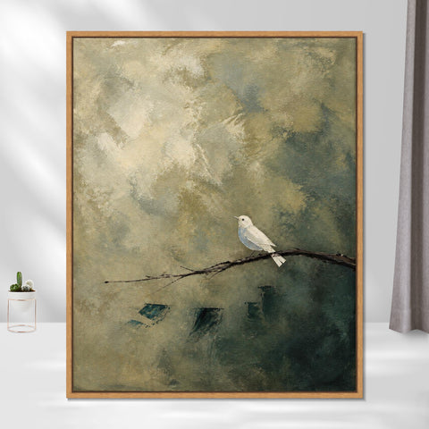 INVIN ART Framed Canvas 100% Handpainted Oil Painting White Bird on a Branch Wall Art