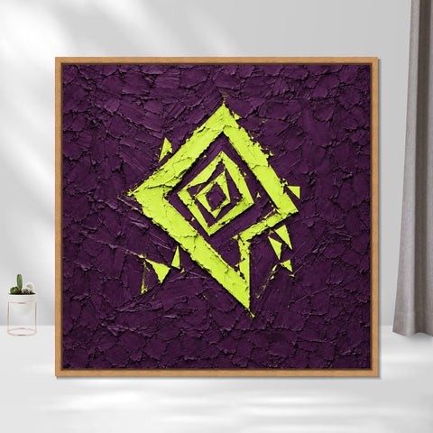 INVIN ART Framed Canvas 100% Handpainted Oil Painting Lime Diamond on Purple Wall Art