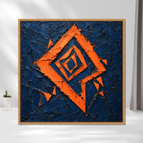 INVIN ART Framed Canvas 100% Handpainted Oil Painting Orange Diamond Fragments Wall Art