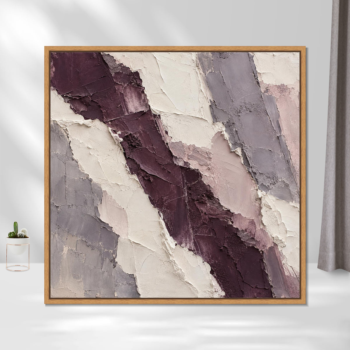 INVIN ART Framed Canvas 100% Handpainted Oil Painting Plum-Colored Strata Wall Art