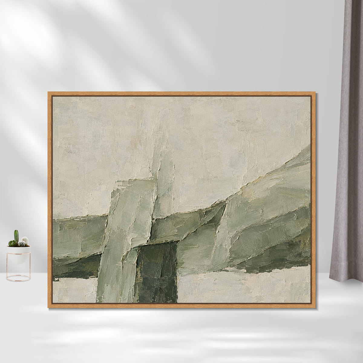 INVIN ART Framed Canvas 100% Handpainted Oil Painting Green Stone Intersections Wall Art