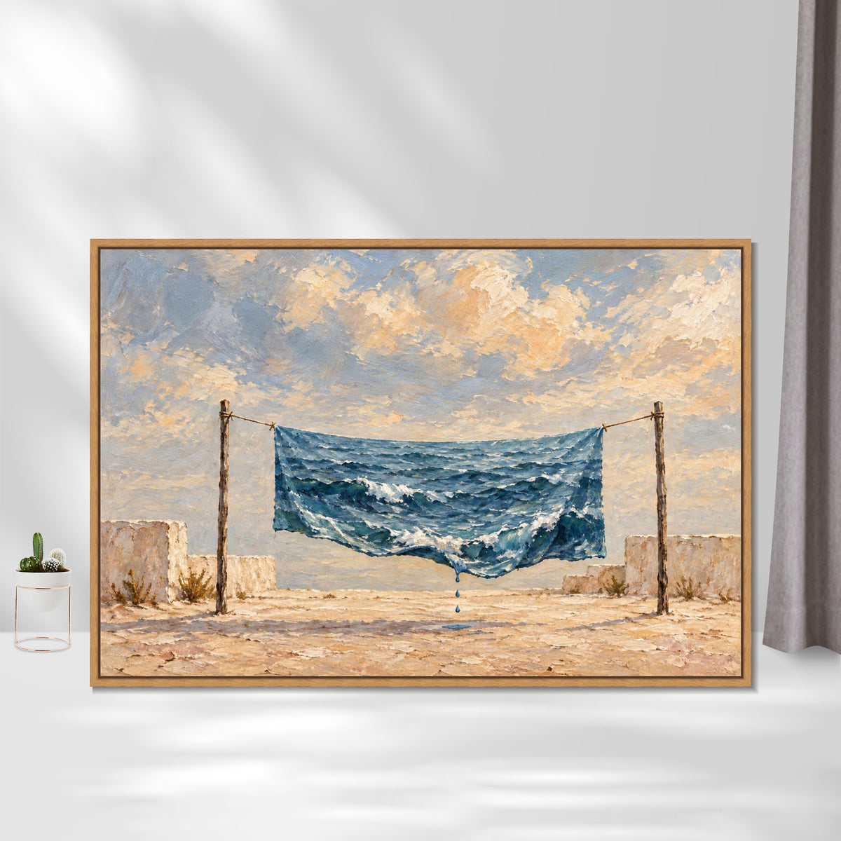 INVIN ART Framed Canvas 100% Handpainted Oil Painting A Sea Hung Out to Dry Wall Art