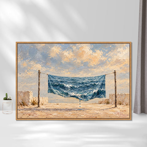 INVIN ART Framed Canvas 100% Handpainted Oil Painting A Sea Hung Out to Dry Wall Art