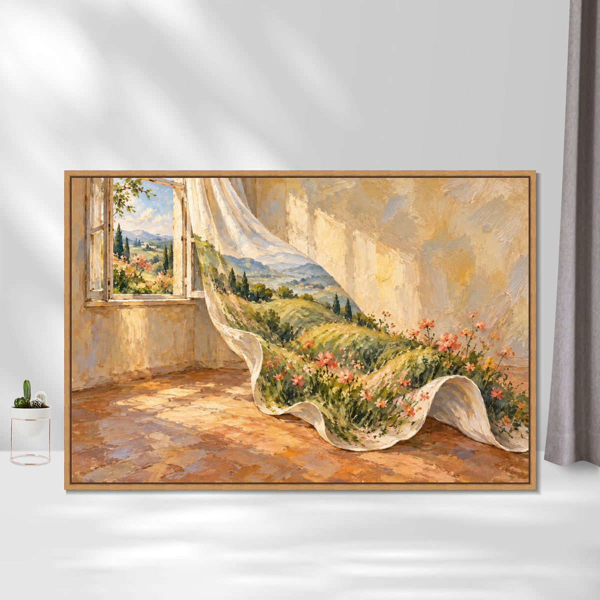 INVIN ART Framed Canvas 100% Handpainted Oil Painting A Meadow in the Curtain Wall Art