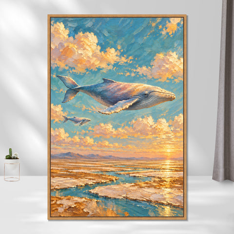 INVIN ART Framed Canvas 100% Handpainted Oil Painting Whale Above the Salt Flats Wall Art