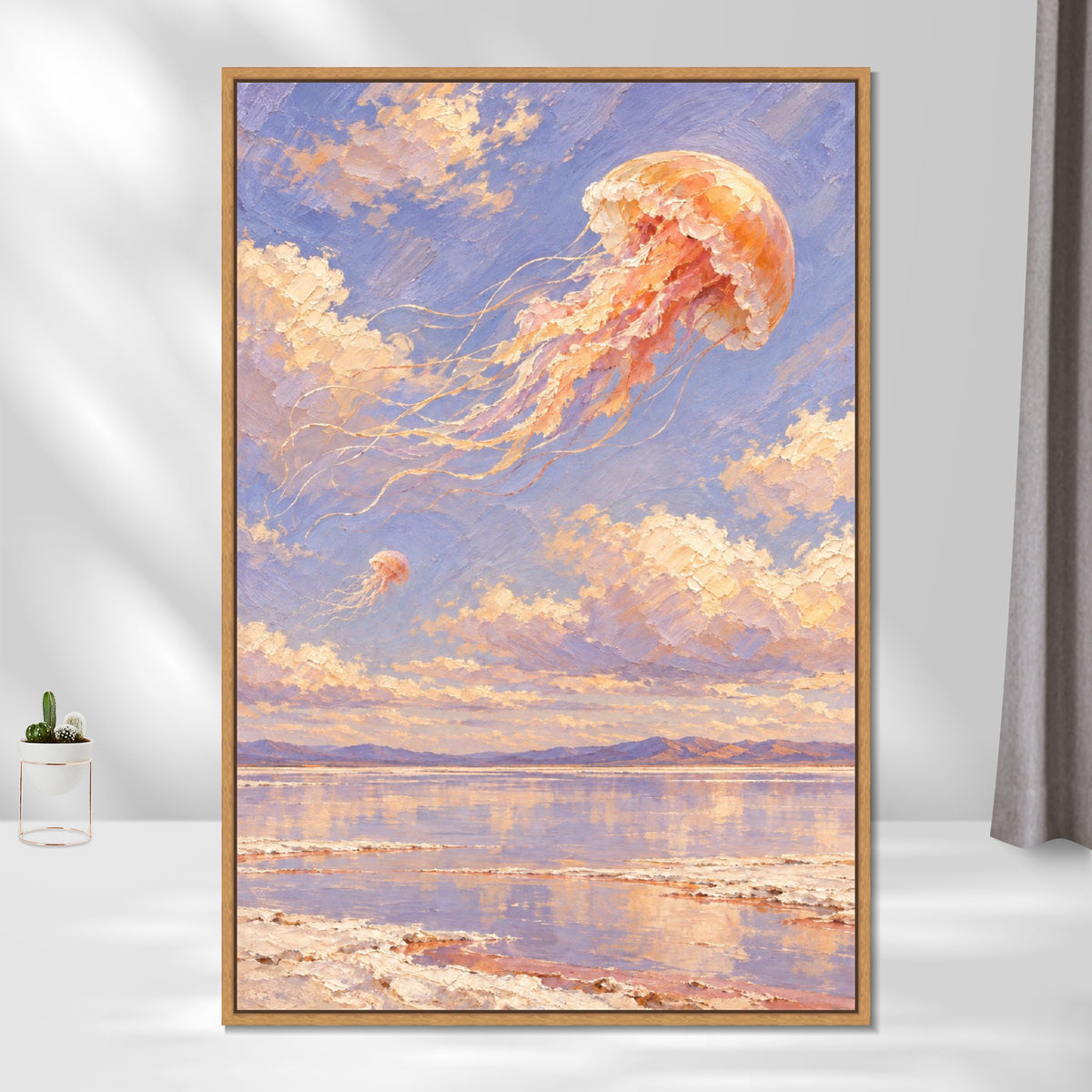 INVIN ART Framed Canvas 100% Handpainted Oil Painting Honey Jellyfish Above the Salt Lake Wall Art