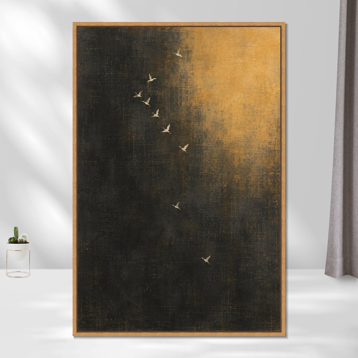 INVIN ART Framed Canvas 100% Handpainted Oil Painting Birds in Amber Night Wall Art