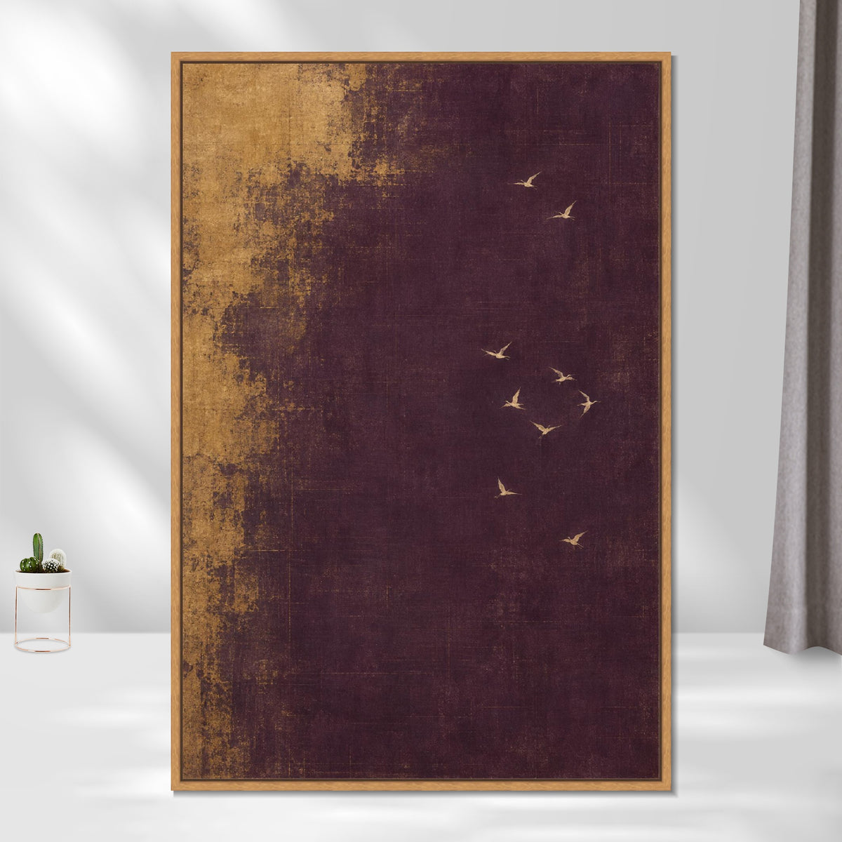 INVIN ART Framed Canvas 100% Handpainted Oil Painting Pale Wings in Plum and Gold Wall Art